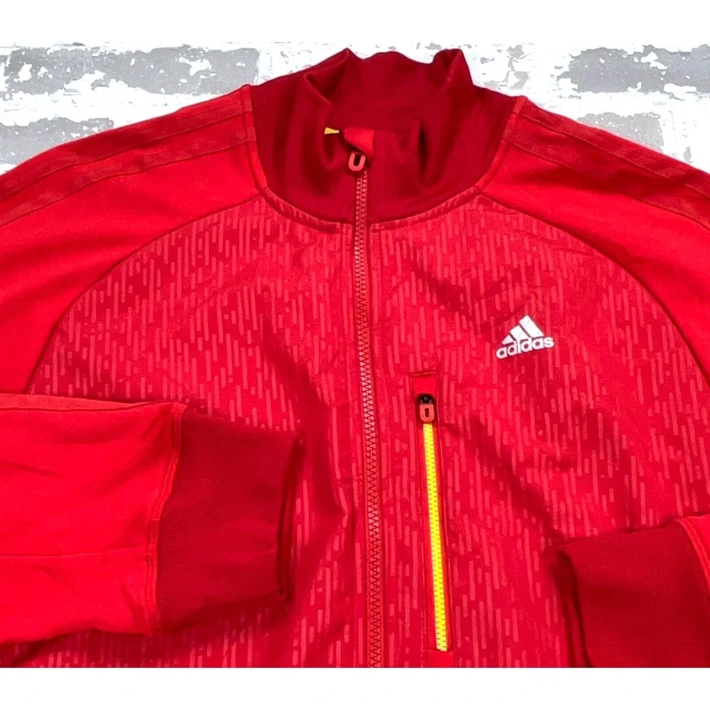 Adidas Jacket Men Medium Red Yellow Track Suit Sweatshirt Warm Up Soccer Adult *